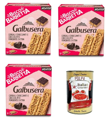 Galbusera Biscobarretta cereali e cioccolato fondente, Riegel Kekse Müsli und dunkle Schokolade 3x 230g + Italian Gourmet polpa 400g von Italian Gourmet E.R.