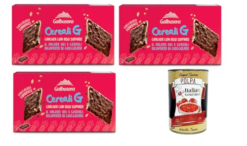 Galbusera Cereali G extra dunkle Schokoladencracker, crackers mit Durchstöre mit aufgebrauchtem Reis 3x 150g + Italian Gourmet polpa 400g von Italian Gourmet E.R.