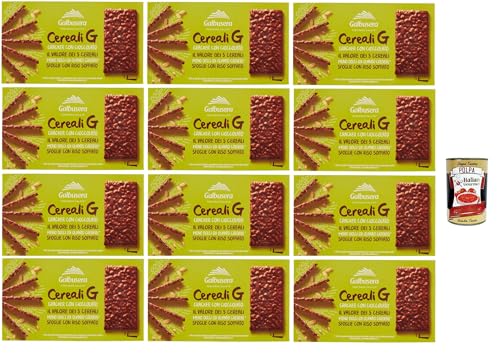 Galbusera CerealiG cracker ai 5 cereali con riso soffiato ricoperte di cioccolato, 5 Getreide crackers mit aufgebrauchtem Reis mit Schokolade bedeckt 12x 150 g + Italian Gourmet polpa 400g von Italian Gourmet E.R.