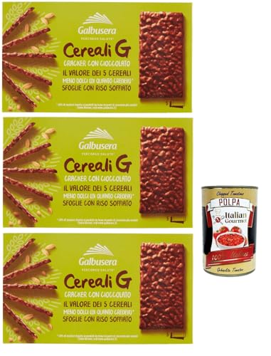 Galbusera CerealiG cracker ai 5 cereali con riso soffiato ricoperte di cioccolato, 5 Getreide crackers mit aufgebrauchtem Reis mit Schokolade bedeckt 3x 150 g + Italian Gourmet polpa 400g von Italian Gourmet E.R.