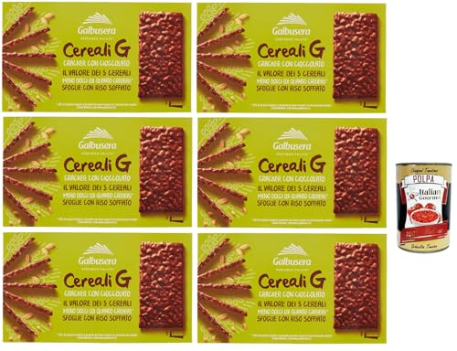 Galbusera CerealiG cracker ai 5 cereali con riso soffiato ricoperte di cioccolato, 5 Getreide crackers mit aufgebrauchtem Reis mit Schokolade bedeckt 6x 150 g + Italian Gourmet polpa 400g von Italian Gourmet E.R.