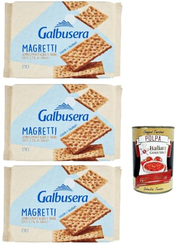 Galbusera Magretti cracker con 1,5% di grassi con Farina di Tipo 2, Cracker mit 1,5% Fett mit Typ 2 Mehl, 3x 380g + Italian Gourmet polpa 400g von Italian Gourmet E.R.