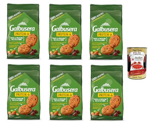 Galbusera Protein-G, Frollini 100% vegetali con cioccolato, avena e mandorle, 100% Gemüse -Shortbread -Kekse mit Schokolade, Hafer und Mandeln, 6x 280g + Italian Gourmet polpa 400g von Italian Gourmet E.R.