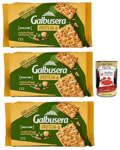 Galbusera Protein-g, Cracker Con Farine Di Legumi, Semi Di Sesamo E Lino, Cracker mit Hülsenfrüchten Mehl, Sesam und Flachssamen 3x 280g + Italian Gourmet polpa 400g von Italian Gourmet E.R.