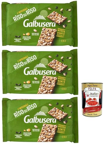 Galbusera RisosuRiso Croccantezza Integrale, Krümelige Cracker mit knusprigen Körnern aus 100% italienischem Puffreis, 3x 380g + Italian Gourmet polpa 400g von Italian Gourmet E.R.