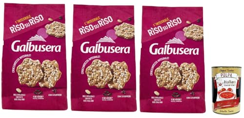 Galbusera RisosuRiso panetti con riso Venere, riso integrale soffiato e semi di papavero, crackers mit Venus -Reis, Puffs Full Rice und Mohnsamen, 3x 200g + Italian Gourmet polpa 400g von Italian Gourmet E.R.