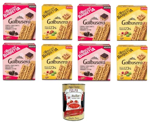 Galbusera Testpaket Biscobarretta Bisco Müsliriegel und dunkle Schokolade 4x230g Bisco-Riegel Reich an Proteinen 4x 180gr+ Italian Gourmet polpa 400g von Italian Gourmet E.R.