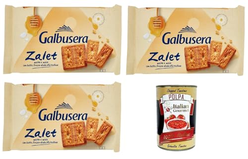 Galbusera Zalet Biscotti con Malto d'Orzo e Honig Millefiori, Kekse mit Gerstenmalz und Wildblumenhonig, 3x 510g + Italian Gourmet polpa 400g von Italian Gourmet E.R.