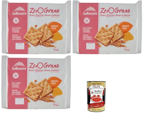 Galbusera ZeroGrano cracker con riso e mais senza glutine e senza lattosio, Glutenfrei und laktosefreie Cracker mit Reis und Mais, 3x 320g + Italian Gourmet polpa 400g von Italian Gourmet E.R.