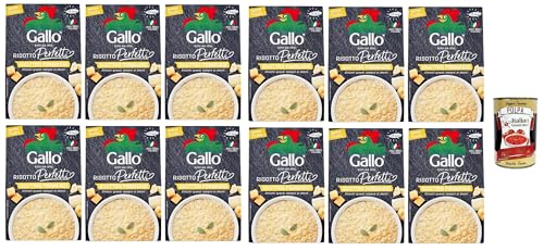 Gallo Risotto Perfetto Quattro Formaggi, Zubereitet für Vier-Käse-Risotto, 100% Italienischer Reis, 12x 175g + Italian Gourmet polpa 400g von Italian Gourmet E.R.