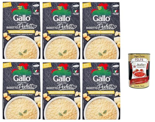 Gallo Risotto Perfetto Quattro Formaggi, Zubereitet für Vier-Käse-Risotto, 100% Italienischer Reis, 6x 175g + Italian Gourmet polpa 400g von Italian Gourmet E.R.