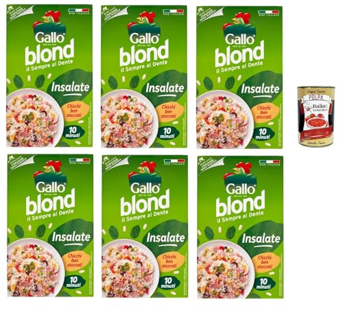 Gallo blond Insalate, 100% Italienischer Reis, Ideal für Salatrezepte, Kochzeit 10 Minuten, 6x 1Kg + Italian Gourmet Polpa di Pomodoro 400g Dose von Italian Gourmet E.R.