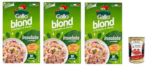 Gallo blond Insalate, 100% Italienischer Reis, Ideal für Salatrezepte, Kochzeit 10 Minuten,3x 1Kg + Italian Gourmet Polpa di Pomodoro 400g Dose von Italian Gourmet E.R.