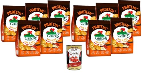 Gallo’s Protein Chips di Riso Integrale e Lenticchie al Gusto Hot Spicy, Gallo's Proteinchips aus braunem Reis und Linsen mit scharf-würzigem Geschmack,10x40g+ Italian Gourmet Polpa di Pomodoro 400g von Italian Gourmet E.R.