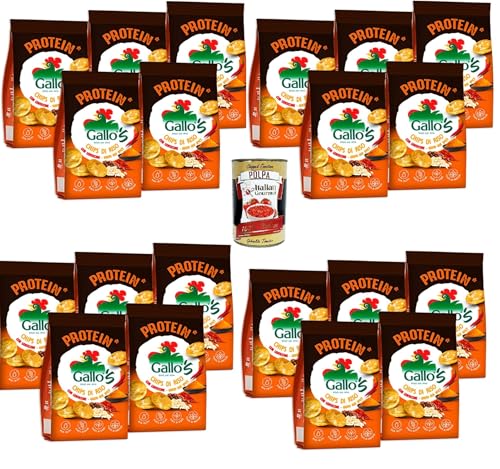 Gallo’s Protein Chips di Riso Integrale e Lenticchie al Gusto Hot Spicy, Gallo's Proteinchips aus braunem Reis und Linsen mit scharf-würzigem Geschmack,20x40g+ Italian Gourmet Polpa di Pomodoro 400g von Italian Gourmet E.R.