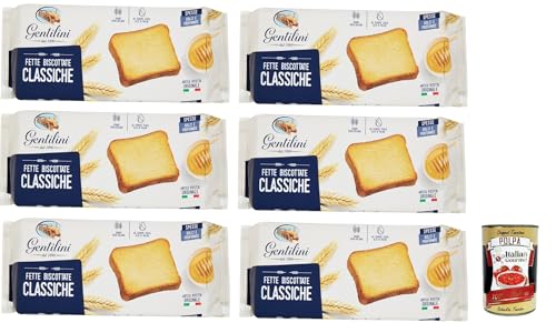 Gentilini Fette Biscottate Classiche Zwieback Backwaren 100% italienisches Produkt 6x 185g + Italian Gourmet polpa 400g von Italian Gourmet E.R.