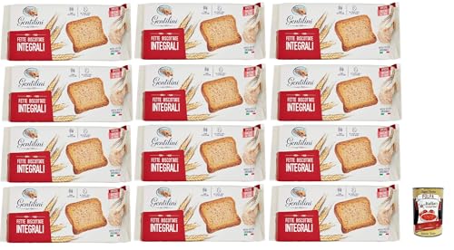 Gentilini Fette Integrali, Vollkorn-Zwieback Brot Backwaren reich an Ballaststoffen 100% Italienisches Produkt 12x 175g + Italian Gourmet polpa 400g von Italian Gourmet E.R.