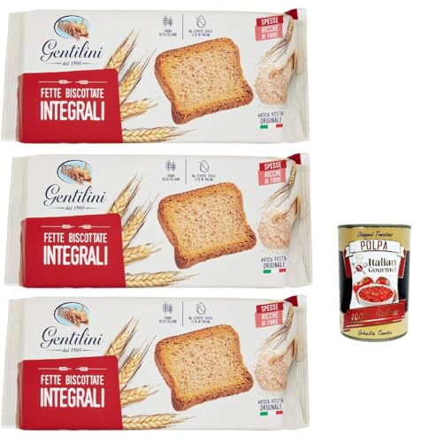 Gentilini Fette Integrali, Vollkorn-Zwieback Brot Backwaren reich an Ballaststoffen 100% Italienisches Produkt 3x 175g + Italian Gourmet polpa 400g von Italian Gourmet E.R.