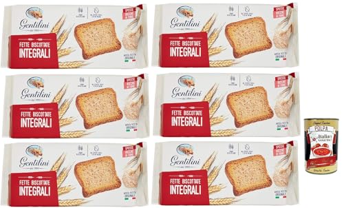 Gentilini Fette Integrali, Vollkorn-Zwieback Brot Backwaren reich an Ballaststoffen 100% Italienisches Produkt 6x 175g + Italian Gourmet polpa 400g von Italian Gourmet E.R.