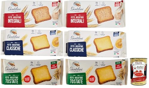 Gentilini Fette Testpaket, Zwieback Brot Backwaren reich an Ballaststoffen 100% Italienisches Produkt 6x 175g + Italian Gourmet polpa 400g von Italian Gourmet E.R.