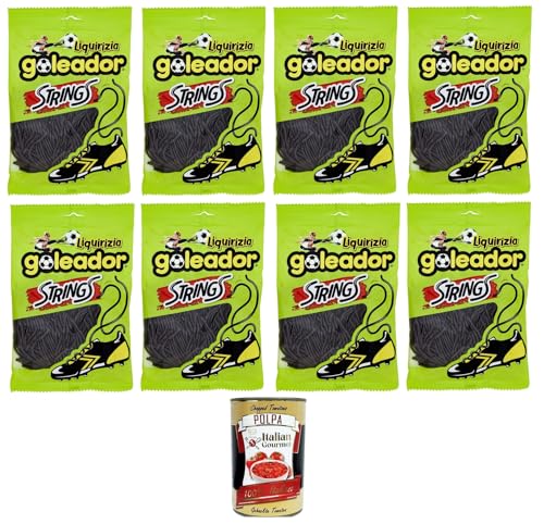 Goleador Caramelle Strings Liquirizia, Saiten Lakritzbonbons 8x195gr + Italian Gourmet polpa 400g von Italian Gourmet E.R.