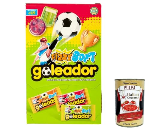 Goleador Fizzy Soft 180 St. Die doppelte gummiartige und funkelnde Süßigkeiten.Die Formen der Welt des Fußballs: der Ball, der Scudetto und der Pokal. + Italian Gourmet polpa 400g von Italian Gourmet E.R.