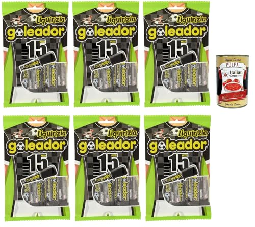 Goleador Liquirizia Doppel Süßigkeit, gummiary Lakritze -Geschmack, 6x 120g, Süßigkeiten, die einzeln singen + Italian Gourmet polpa 400g von Italian Gourmet E.R.