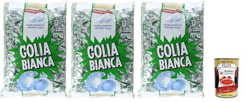 Golia Bianca Caramelle Dure Algusto Menta e Liquirizia, Harte Süßigkeiten für Minzgeschmack und Süßholz 3x 1000g + Italian Gourmet polpa 400g von Italian Gourmet E.R.