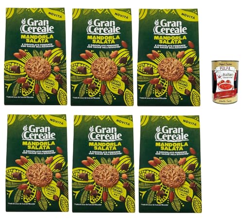 Gran Cereale, Biscotti con Mandorla Salata e Cioccolato Fondente con Fave dell'Ecuador, Kekse mit Gesalzener Mandel und dunkle Schokolade 6x 280g + Italian Gourmet polpa 400g von Italian Gourmet E.R.