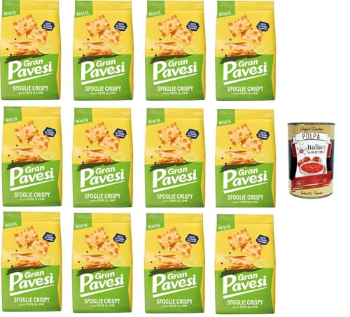 Gran Pavesi Knuspriger Blätterteig-Snack mit Pfeffer- und Limettengeschmack, gebacken, 12 x 150 g+ Italian Gourmet Polpa di Pomodoro 400g von Italian Gourmet E.R.