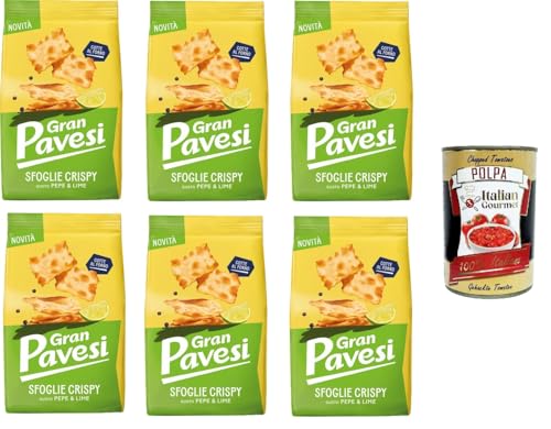 Gran Pavesi Knuspriger Blätterteig-Snack mit Pfeffer- und Limettengeschmack, gebacken, 6 x 150 g+ Italian Gourmet Polpa di Pomodoro 400g von Italian Gourmet E.R.