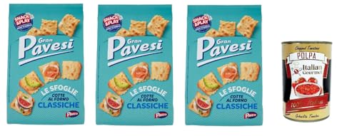 Gran Pavesi Sfoglie Classiche Cracker im Ofen gebacken knusprig Salzgebäck snack 3x 180 gr + Italian Gourmet polpa 400g von Italian Gourmet E.R.