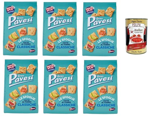 Gran Pavesi Sfoglie Classiche Cracker im Ofen gebacken knusprig Salzgebäck snack 6x 180 gr + Italian Gourmet polpa 400g von Italian Gourmet E.R.
