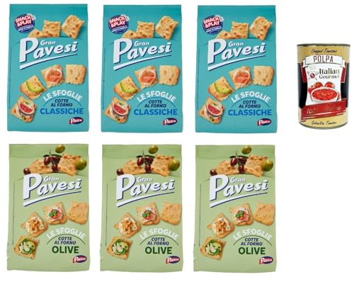 Gran Pavesi Sfoglie Testpaket Cracker im Ofen gebacken knusprig Salzgebäck snack 6x 180 gr + Italian Gourmet polpa 400g von Italian Gourmet E.R.