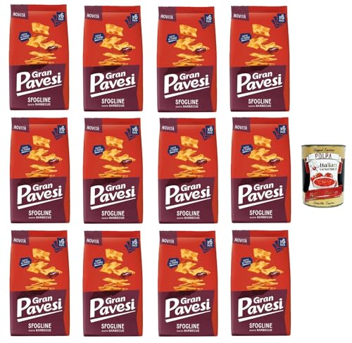 Gran Pavesi Sfogline Snack croccante di pasta sfoglia al gusto di Barbecue Knuspriger Blätterteig-Snack mit Barbecue-Geschmack 12x 180gr+ Italian Gourmet Polpa di Pomodoro 400g von Italian Gourmet E.R.