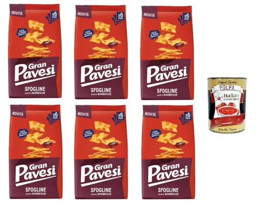 Gran Pavesi Sfogline Snack croccante di pasta sfoglia al gusto di Barbecue Knuspriger Blätterteig-Snack mit Barbecue-Geschmack 6x 180gr+ Italian Gourmet Polpa di Pomodoro 400g von Italian Gourmet E.R.