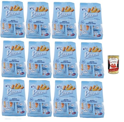 Gran Pavesi Snack Tocchetti, Snack Al Mais im Ofen ohne Palmöl gekocht - 12x 256 g + Italian Gourmet polpa 400g von Italian Gourmet E.R.