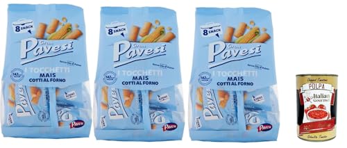 Gran Pavesi Snack Tocchetti, Snack Al Mais im Ofen ohne Palmöl gekocht - 3x 256 g + Italian Gourmet polpa 400g von Italian Gourmet E.R.