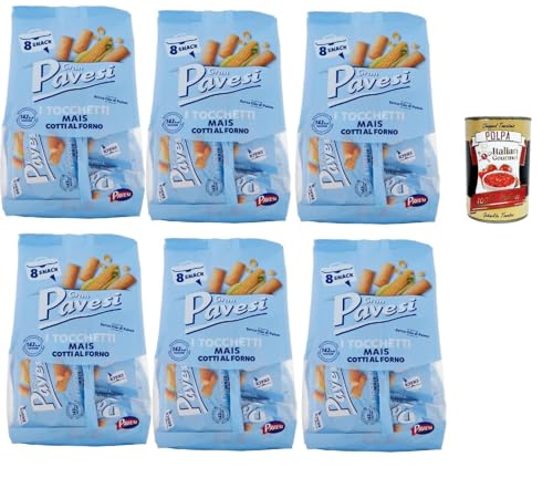 Gran Pavesi Snack Tocchetti, Snack Al Mais im Ofen ohne Palmöl gekocht - 6x 256 g + Italian Gourmet polpa 400g von Italian Gourmet E.R.