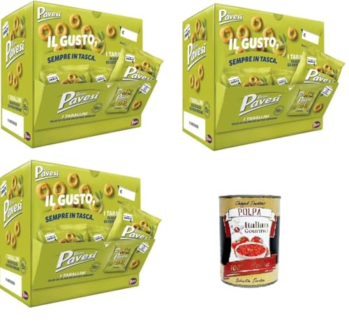 Gran Pavesi Tarallini Snack mit Olivenöl und Extra Virgin 3x Showbox mit 32 Einzelportionen à 32 g+ Italian Gourmet polpa 400g von Italian Gourmet E.R.