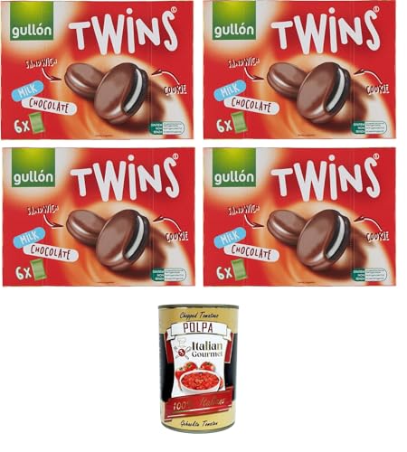 Gullon Biscotti Twins Milchschokolade Mit Sahne gefüllte und mit Vollmilchschokolade überzogene Kakaokekse 4x 252gr+ Italian Gourmet polpa 400g von Italian Gourmet E.R.