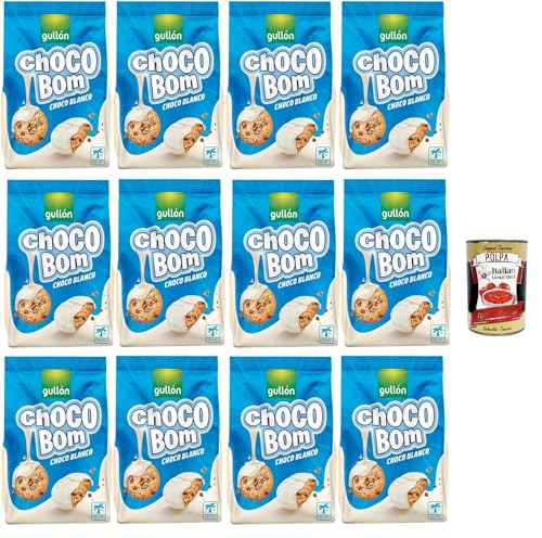 Gullon Choco Bom Biscotti con gocce di cioccolato ricoperti al cioccolato bianco Schokoladenkekse mit weißer Schokolade überzogen 12x200gr + Italian Gourmet polpa 400g von Italian Gourmet E.R.