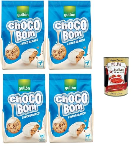 Gullon Choco Bom Biscotti con gocce di cioccolato ricoperti al cioccolato bianco Schokoladenkekse mit weißer Schokolade überzogen 4x200gr + Italian Gourmet polpa 400g von Italian Gourmet E.R.