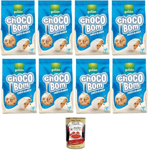 Gullon Choco Bom Biscotti con gocce di cioccolato ricoperti al cioccolato bianco Schokoladenkekse mit weißer Schokolade überzogen 8x200gr + Italian Gourmet polpa 400g von Italian Gourmet E.R.