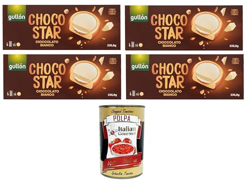 Gullon Choco Star Mit Sahne gefüllter und mit weißer Schokolade überzogener Keks 4x 235,8gr+ Italian Gourmet polpa 400g von Italian Gourmet E.R.