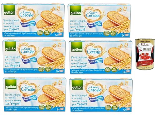 Gullón Cuor Di Cereali Sandwich Con Crema yogurt Senza Zuccheri Aggiunti, kekse, Vollkorn-Getreidekekse, gefüllt mit Joghurtcreme ohne Zuckerzusatz, 6x 220g + Italian Gourmet polpa 400g von Italian Gourmet E.R.