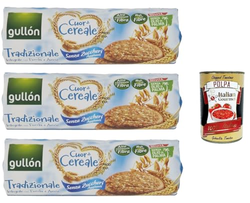 Gullón Cuor Di Cereali biscotti avena tradizionale Zero Zuccheri Aggiunti , Kekse mit Hafer ohne Zuckerzusatz, 3x 280g + Italian Gourmet polpa 400g von Italian Gourmet E.R.