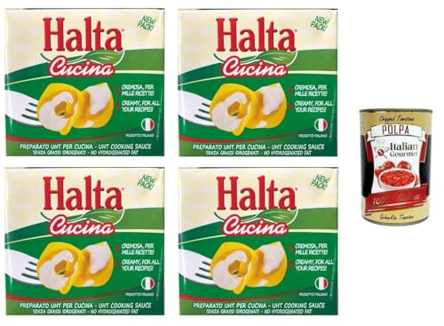 Halta Cucina Preparato Alimentare UHT per Cucina Cremige Zubereitung UHT für die Küche Ideal für Pasta, Saucen, Pizza Kochsahne Sahne 4x500ml+ Italian Gourmet polpa 400g von Italian Gourmet E.R.