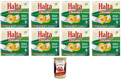 Halta Cucina Preparato Alimentare UHT per Cucina Cremige Zubereitung UHT für die Küche Ideal für Pasta, Saucen, Pizza Kochsahne Sahne 8x500ml+ Italian Gourmet polpa 400g von Italian Gourmet E.R.