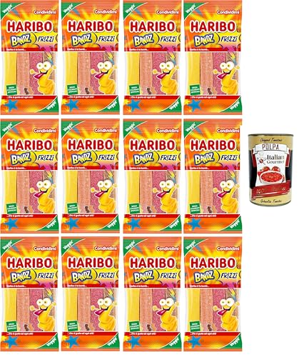 Haribo Bandz Frizzi Caramelle Gommose Frizzanti Veggie Gusto Frutta,Bandz Frizzi Sparkling Gummy Bonbons mit Veggie-Frucht-Geschmack, 12x160g+ Italian Gourmet polpa 400g von Italian Gourmet E.R.